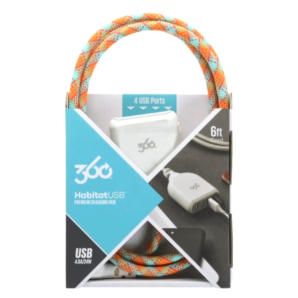 Habitat USB Premium Charging Hub 6ft Heavy Duty cord Blue/Orange New